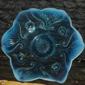 Vintage Jefferson Glass 1901-1907 8" blue glass star shaped bowl